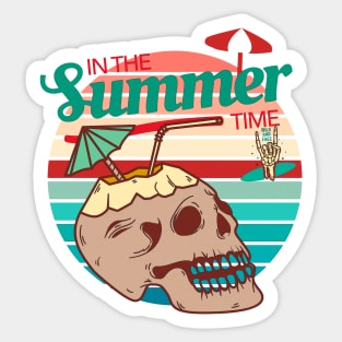 Summer. Vintage skull cocktail enjoying the summer season. Summer time. Sticker